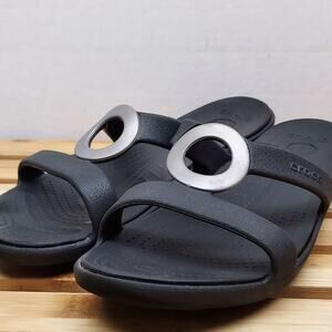 Crocs Women's Black Sanrah Medallion Sandals Size 9